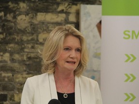 Kate Young, Liberal MP for London West, announced a $2.4 million federal green investment Wednesday which will see a fully-automated electric vehicle pick-up and parking valet system in London's West 5 community. (Sebastian Bron/The London Free Press)