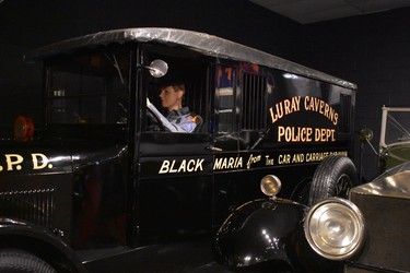 This 1925 "Black Maria" was made in Detroit by Graham Bros. which was associated with Dodge. It served as a portable jail and, according to its description at the Luray Cavern's Car and Carriage Caravan, "Those who have had personal experience with this type of conveyance can vouch for its ruggedness, simplicity of design and high degree of efficiency."  
BARBARA TAYLOR The London Free Press
Luray Caverns, Virginia
June 2019