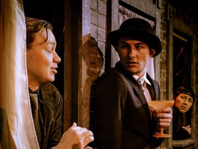 Nathaniel Huber as Percy, Brandon Kulic as Man, and Patricia Nacamoto as Rachel, star in Morris Panych's dark comedy 7 Stories, on at Good Foundation Theatre Thursday, Friday and Saturday.