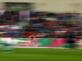 Alysha Newman of London competes in Women's Pole Vault Final on Day 13 of Lima 2019 Pan American Games at Athletics Stadium of Villa Deportiva Nacional on August 08, 2019 in Lima, Peru. She won bronze. (Photo by Patrick Smith/Getty Images)