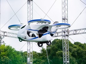 Japanese electronics maker NEC Corporation demonstrates a prototype of an electric flying car in Abiko, Chiba Prefecture, Japan, in this undated handout photo released by NEC Corporation and obtained by Reuters on August 7, 2019. Mandatory credit NEC Corporation/Handout via Reuters