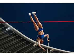 Canada's Alysha Newman competes in the Women's pole vault during the IAAF Diamond League competition on August 24, 2019 at the Charlety stadium, in Paris.