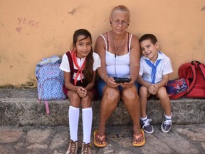 A pleasure to meet siblings Melissa and Yonkiel after school with their ÒabuelaÓ grandmother in a quiet corner of the town square of the colonial town of Remedios in central Cuba.
BARBARA TAYLOR/THE LONDON FREE PRESS