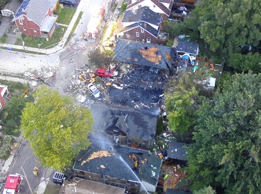 London Police provided the City of London with these aerial shots of the explosion scene from Old East Village Thursday morning. (Twitter)