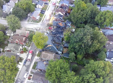 London Police provided the City of London with these aerial shots of the explosion scene from Old East Village Thursday morning. (Twitter)