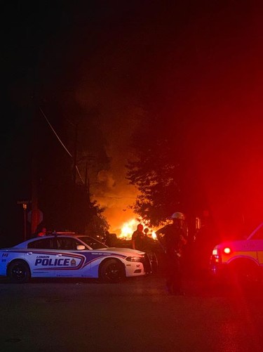 A major explosion after the crash at the intersection of Queens Avenue and Woodman Street. (Submitted by Erica Quinlan)