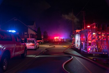 Images from the area where an overnight natural gas explosion and fires occurred after a car going the wrong way on a one-way street slammed into a home late Wednesday. (Max Martin, The London Free Press)
