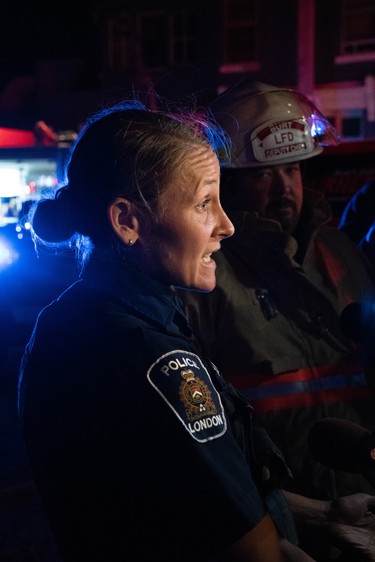 Images from the area where an overnight natural gas explosion and fires occurred after a car going the wrong way on a one-way street slammed into a home late Wednesday. (Max Martin, The London Free Press)