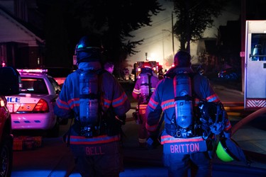 Images from the area where an overnight natural gas explosion and fires occurred after a car going the wrong way on a one-way street slammed into a home late Wednesday. (Max Martin, The London Free Press)