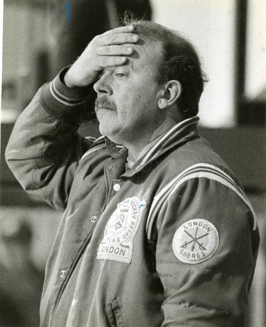 Larry Morris suffers the odd headache coaching minor hockey, 1985. (London Free Press files)