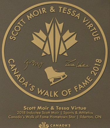 Scott Moir's Canada Walk of Fame Plaque at the Ilderton Arena in Ilderton, Ont. on Wednesday August 7, 2019. Derek Ruttan/The London Free Press/Postmedia Network