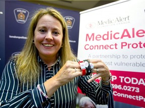 Catherine Horlock, director of strategic alliance for MedicAlert Foundation was at the London Police headquarters to talk about their new partnership with London Police to help find and protect the vulnerable. MedicAlert now deals with a lot of patients with alzheimers or autism and their nationwide database is invaluable in searching for a missing person said deputy police chief Stuart Betts. (Mike Hensen/The London Free Press)