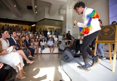 Arkells frontman Max Kerman sings as the band crashed the Canada's Walk of Fame ceremony honouring Tessa Virtue and Scott Moir at Museum London on Wednesday August 7, 2019.  Mike Hensen/The London Free Press/Postmedia Network