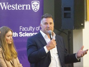 Eric Lindros talks during a panel discussion at his concussion seminar at Western in London, Ont.    Mike Hensen/The London Free Press/Postmedia Network