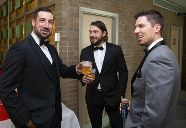 Carter Sandlak, Drew Doughty and Logan Couture at his All-In for Brain Research charity event at Centennial Hall in London, Ont.  Mike Hensen/The London Free Press/Postmedia Network