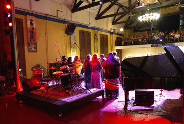 Womyn of Positive Drum were the first performers at the Old East Village benefit concert being held at the Aeolian Hall on Dundas Street in London.  Mike Hensen/The London Free Press/Postmedia Network