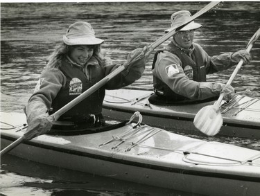 Joan and Gary McGuffin, traveled 10,000 km across Canada in a canoe. They also travelled across Canada by bike, 1988. (London Free Press files)