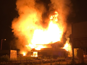 An OPP-supplied photo from a 'suspicious' blaze at the former Fun World amusement park in Sauble Beach.
