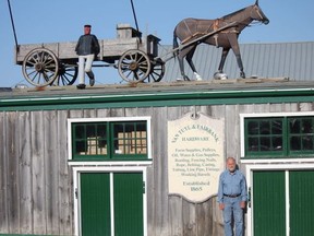 Charlie Fairbank stands in front of VanTuyl and Fairbank Heavy Hardware in Petrolia. The hardware will close this fall after 154 years in business. Submitted photo.