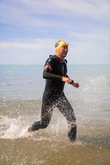 Chris Yuen of Niagara Falls, New York, completed a five-kilometre swim at Port Stanley beach.