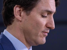 Prime Minister Justin Trudeau speaks to the media at the national press gallery, regarding the SNC-Lavalin affairs in Ottawa on March 7, 2019.