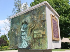 A sculpture and historical plaque on Sarnia's waterfront commemorates Alexander Mackenzie, Canada's second prime minister. (Paul Morden/Postmedia Network)