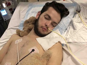 Cyclist Tristan Roby, 18, who suffered a severe brain injury in  a July 21 hit-and-run on Exeter Road, is now breathing on his own -- a major step toward a possible recover, his mother says. (Supplied)