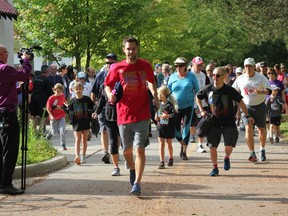 Runners take off at the starting line of the 39th Terry Fox Run in Springbank Park on Sept. 15, 2019. (MEGAN STACEY/The London Free Press)