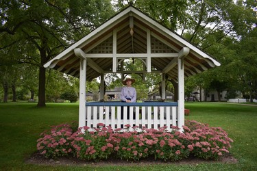Fanshawe Pioneer Village public programming coordinator Alison Deplonty poses for a pretty picture in the Lawson Gazebo, a wedding gift from Tom Lawson to his wife Margaret in 1925. It's available to rent for weddings. (BARBARA TAYLOR, The London Free Press)