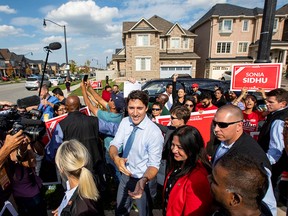 Canada's Prime Minister Justin Trudeau greets supporters after speaking at an election campaign stop in Brampton, Ontario, Canada September 22, 2019.
