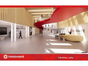 An artist rendering illustrates the $58-million Innovation Village project Fanshawe College hopes to build in three phases at its Oxford Street campus between 2020 and 2023.