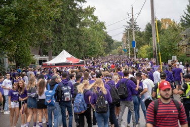 Students and young people take to Broughdale Avenue as part of the annual FOCO, or Fake Homecoming, celebrations on Saturday, Sept. 28, 2019. (MAX MARTIN, The London Free Press)