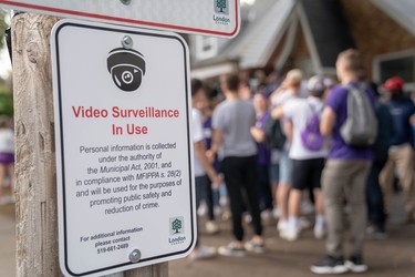 A new tactic to crack down on the Broughdale Avenue bash and ensure public safety this year was installing surveillance cameras on the street. Photo taken Saturday, Sept. 28, 2019. (MAX MARTIN, The London Free Press)