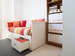 Productivity expert Clare Kumar created an office featuring a bed with pullout storage.