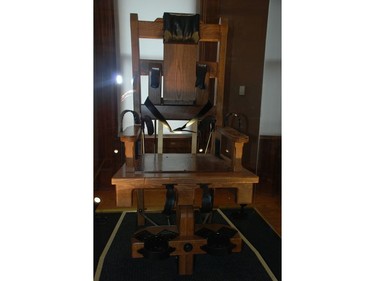 A replica of an electric chair is on display at the museum of the Ohio State Reformatory that confined 155,000 men between 1896 and 1990. Shut down as inhumane, it's now being preserved as an historical site, attracting history buffs, ghost hunters and fans of The Shawshank Redemption movie filmed here. (BARBARA TAYLOR, The London Free Press)
