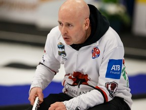 Skip Kevin Koe calls during the championship game of the 2019 Alberta Boston Pizza Cup Men's Curling Championship between the Appelman and Koe rinks at Ellerslie Curling Club in Edmonton, on Sunday, Feb. 10, 2019. (Ian Kucerak/Postmedia Network)