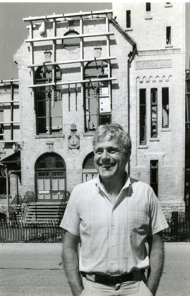 Petrolia mayor Marel Beaubien, stands in front of Petrolia's historic Victoria Hall, 1990. (London Free Press files)