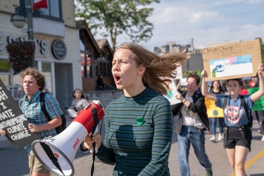 Student organizer Genevieve Langille, 16, led hundreds of London students through a peaceful protest downtown as part of the Global Climate Strike, which took place in 150 countries around the world. (Max Martin, The London Free Press)