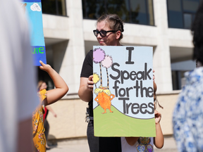 Teenagers converged on London city hall as part of an international student walkout to protest a lack of government action on climate change. Photo taken Friday September 20, 2019. (Max Martin/The London Free Press)