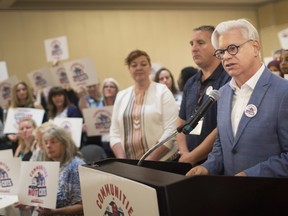 CUPE Ontario president, Fred Hahn, speaks during his campaign stop, Communities not Cuts, with hundreds of health care workers and paramedics in attendance at Caesars Windsor, Wednesday, September 18, 2019.  (DAX MELMER/Windsor Star)