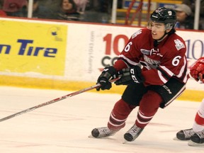 Newly acquired London Knights defenceman Ryan Merkley is shown on the rush in his time with the Guelph Storm in this 2016 file photo