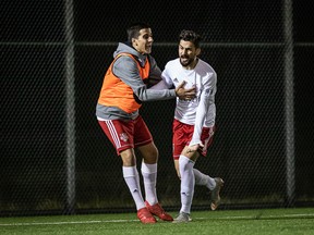 Mohammad Nafar scored eight minutes into FC London's 5-0 win over Alliance United FC Saturday night in the first leg of their League1 Ontario semifinal in Markham.
( Kevin Raposo/League1 Ontario)