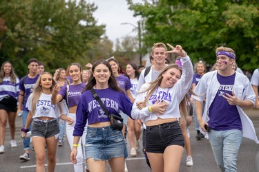 Students and young people take to Broughdale Avenue as part of the annual FOCO, or Fake Homecoming, celebrations on Saturday, Sept. 28, 2019. (MAX MARTIN, The London Free Press)