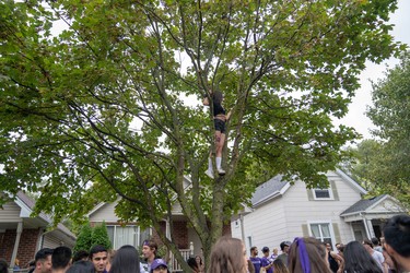 Students and young people take to Broughdale Avenue as part of the annual FOCO, or Fake Homecoming, celebrations on Saturday, Sept. 28, 2019. (MAX MARTIN, The London Free Press)