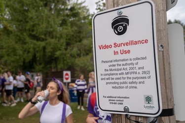 A new tactic to crack down on the Broughdale Avenue bash and ensure public safety this year was installing surveillance cameras on the street. Photo taken Saturday, Sept. 28, 2019. (MAX MARTIN, The London Free Press)