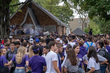 Students and young people take to Broughdale Avenue as part of the annual FOCO, or Fake Homecoming, celebrations on Saturday, Sept. 28, 2019. (MAX MARTIN, The London Free Press)