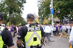 London police keep watch over Fake Homecoming, or FoCo, bashes on Broughdale Avenue near Western University. Photo taken Saturday Sept. 28, 2019 (Max Martin/The London Free Press)