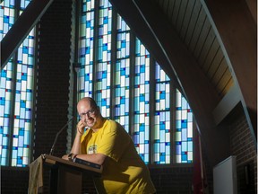 Rev. Kevin George plans to deliver a record-setting 55-hour long sermon at St. Aidan's Anglican Church in London, Ont. starting Tuesday Sept. 10, 2019, to raise money for Anova, a women's shelter, and Jesse's Journey. (Derek Ruttan/The London Free Press)