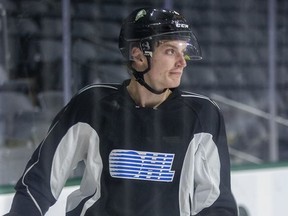 Avery Winslow practices with the London Knights at Budweiser Gardens in London, Ont. on Wednesday September 11, 2019. (Derek Ruttan/The London Free Press)