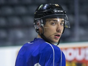 Nathan Dunkley practices with the London Knights at Budweiser Gardens in London, Ont. on Wednesday September 11, 2019. Derek Ruttan/The London Free Press/Postmedia Network